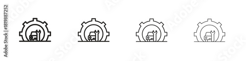 Car mechanic icon set. A collection of simple black thin strokes icons