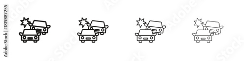 Car crash icon set. A collection of simple black thin strokes icons