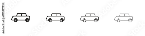 Car side view icon set. A collection of simple black thin strokes icons