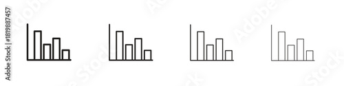 Chart histogram icon set. A collection of simple black thin strokes icons