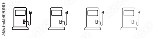 Charging station icon set. A collection of simple black thin strokes icons
