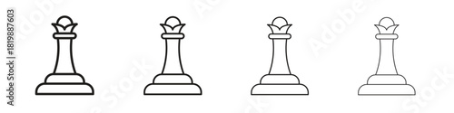 Chess queen icon set. A collection of simple black thin strokes icons