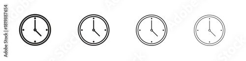 Clock icon set. A collection of simple black thin strokes icons