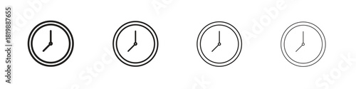 Clock icon set. A collection of simple black thin strokes icons