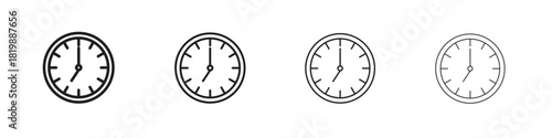 Clock seven icon set. A collection of simple black thin strokes icons