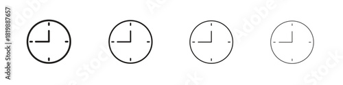 Clock nine icon set. A collection of simple black thin strokes icons