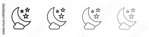 Cloud moon icon set. A collection of simple black thin strokes icons
