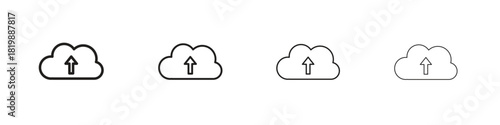 Cloud upload icon set. A collection of simple black thin strokes icons