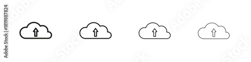 Cloud upload icon set. A collection of simple black thin strokes icons