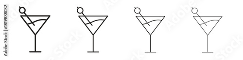 Cocktail icon set. A collection of simple black thin strokes icons
