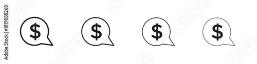 Comment dollar icon set. A collection of simple black thin strokes icons