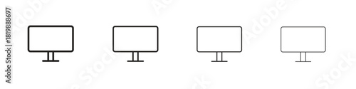 Computer screen icon set. A collection of simple black thin strokes icons