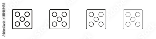 Dice icon set. A collection of simple black thin strokes icons