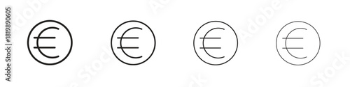 Euro icon set. A collection of simple black thin strokes icons