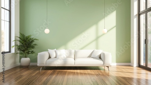 Ideas of green room Geometric Wall Art Paint Design color full style on wooden floor.3D rendering 