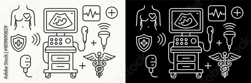 Ultrasound Machine Line Icons – Medical Diagnostics Set
