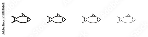 Fish icon set. A collection of simple black thin strokes icons