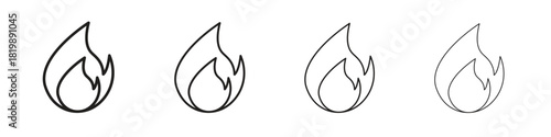 Flame icon set. A collection of simple black thin strokes icons