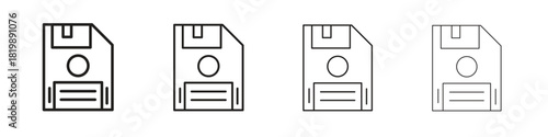 Floppy disk icon set. A collection of simple black thin strokes icons