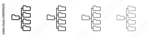 Folder tree icon set. A collection of simple black thin strokes icons