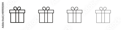 Gift icon set. A collection of simple black thin strokes icons