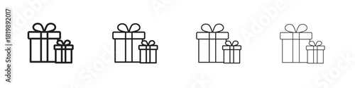 Gifts icon set. A collection of simple black thin strokes icons