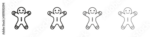 Gingerbread man icon set. A collection of simple black thin strokes icons