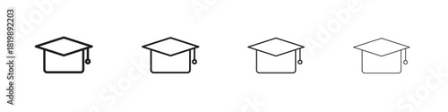 Graduation cap icon set. A collection of simple black thin strokes icons