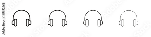 Headset icon set. A collection of simple black thin strokes icons