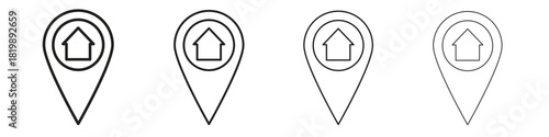 Home location icon set. A collection of simple black thin strokes icons