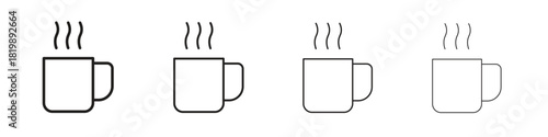 Hot coffee Mug icon set. A collection of simple black thin strokes icons