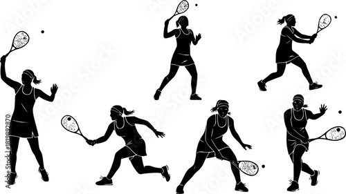Squash female player silhouettes, Squash player, Squash female players, Squash player vector, Female players silhouette, Squash silhouette, Players clipart