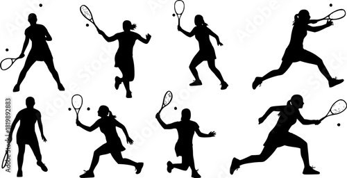 Squash female player silhouettes, Squash player, Squash female players, Squash player vector, Female players silhouette, Squash silhouette, Players clipart