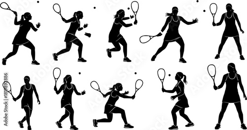 Squash female player silhouettes, Squash player, Squash female players, Squash player vector, Female players silhouette, Squash silhouette, Players clipart