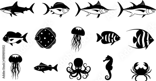 Sea fish silhouette, Fish clipart, Fish silhouette, Saltwater fish silhouette, Sea fish, Ocean fish silhouette, Sea fish vector, Sea fish bundle 