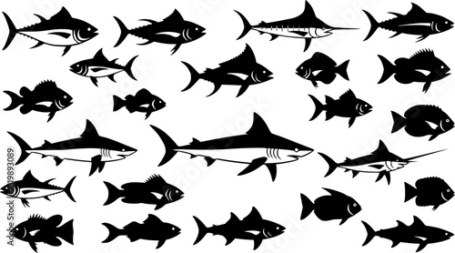 Sea fish silhouette, Fish clipart, Fish silhouette, Saltwater fish silhouette, Sea fish, Ocean fish silhouette, Sea fish vector, Sea fish bundle 