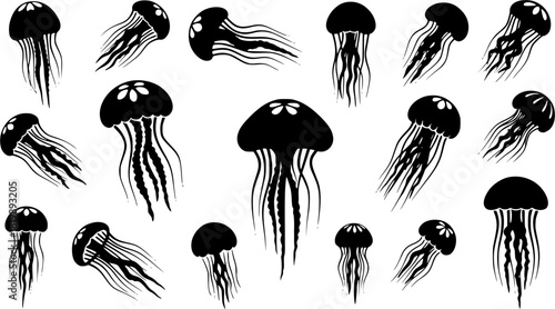 Jellyfish silhouette, Jellyfish vector illustration, Jellyfish, Jellyfish icon set, Jellyfish clipart, Jellyfish silhouette bundle