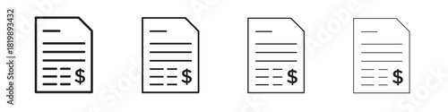Invoice icon set. A collection of simple black thin strokes icons