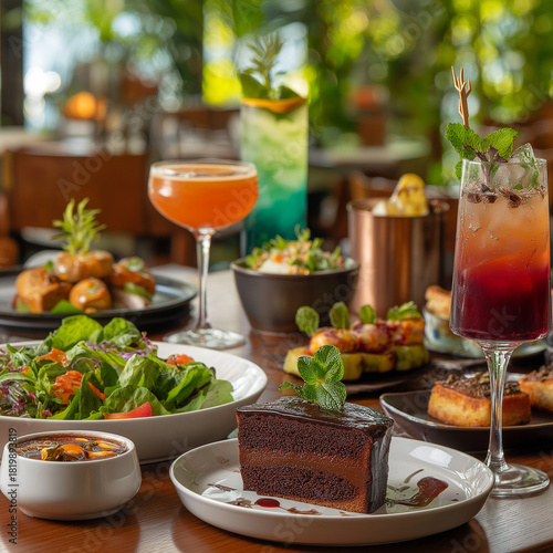 dessert and cocktail on a table