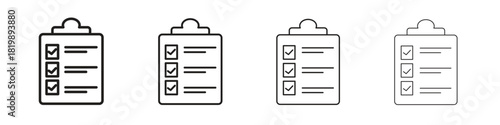 List check icon set. A collection of simple black thin strokes icons