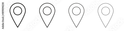 Map marker icon set. A collection of simple black thin strokes icons