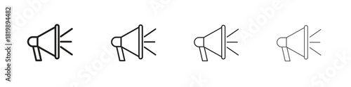 Megaphone icon set. A collection of simple black thin strokes icons