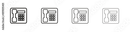 Office phone icon set. A collection of simple black thin strokes icons