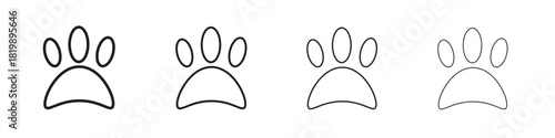 Paw icon set. A collection of simple black thin strokes icons