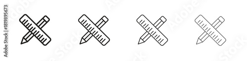Pencil and ruler icon set. A collection of simple black thin strokes icons