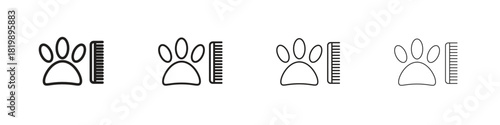 Pet grooming icon set. A collection of simple black thin strokes icons