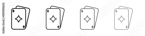 Playing cards icon set. A collection of simple black thin strokes icons