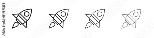 Rocket launch icon set. A collection of simple black thin strokes icons