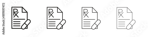 RX icon set. A collection of simple black thin strokes icons