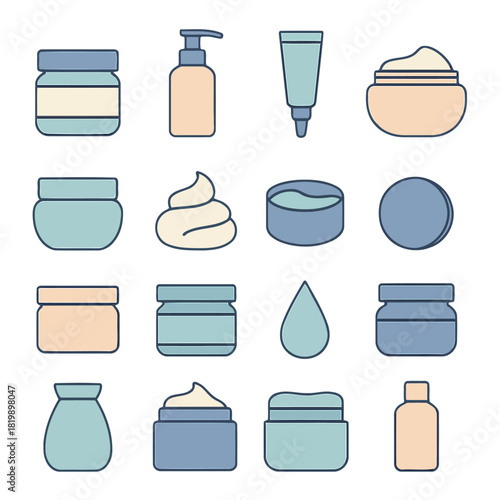 Skincare Collection: A carefully curated arrangement of skincare product icons. This image captures the essence of beauty and wellness.